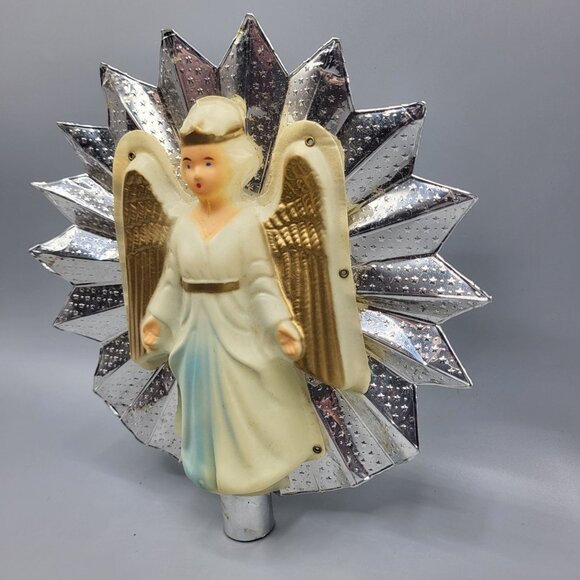 Vintage MCM Aluminum Union Christmas Tree Top Angel Figurine Metallic Starburst - Picture 3 of 12